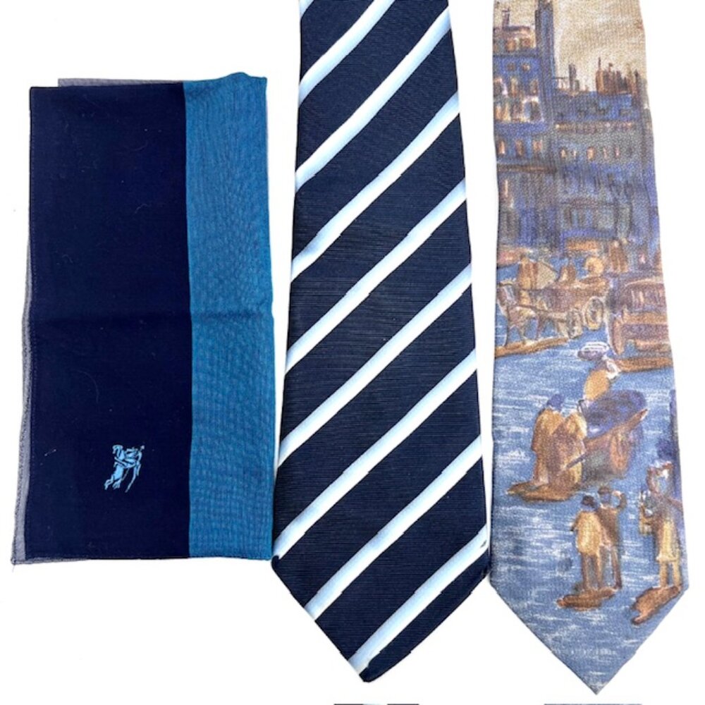 Set: 2 Neckties Burberry Blue  & Raffaello  Italy +1 Burberry  Handkerchief (54 - Picture 3 of 16